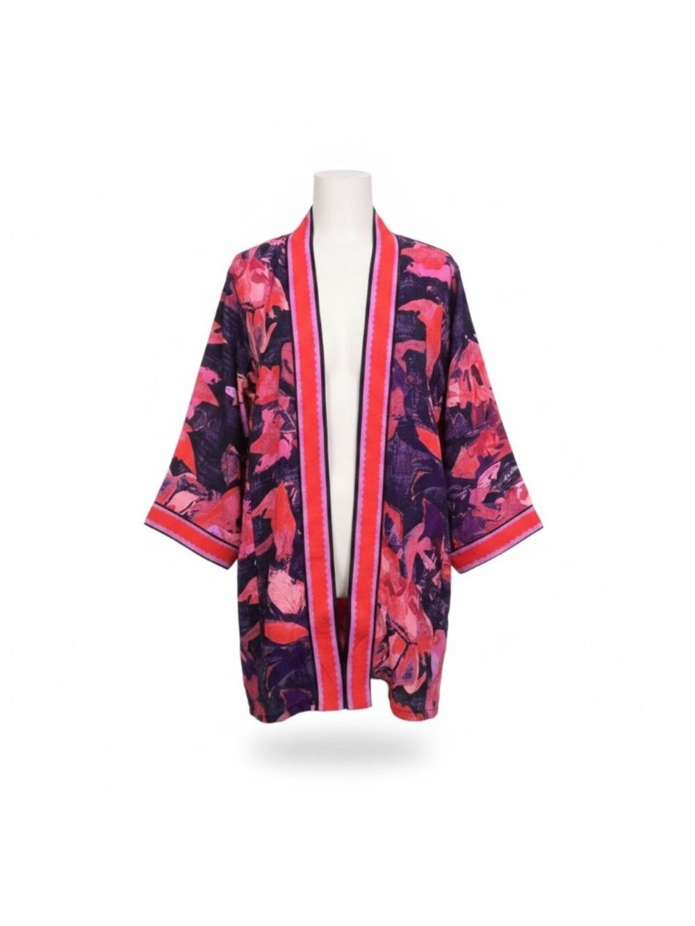 Bob Mackie Womens Multicolor Floral Kimono Jacket  Vibrant Pattern Size L